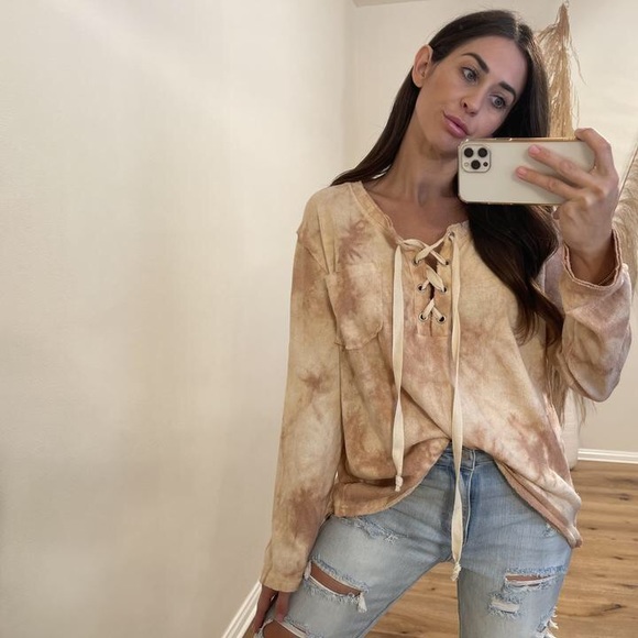 Strawberry Smoothie Lace Up Sweater Top - Picture 2 of 5